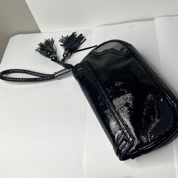 Elliott Lucca Patent Leather Blackened Metal Hardware Wristlet Clutch Bag - New - Picture 5 of 9
